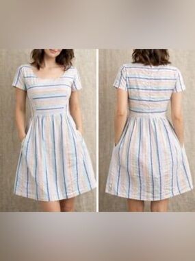 Brooks Brothers Rainbow Striped Scoop-Neck A-Line Dress 4 Preppy Summer Costal